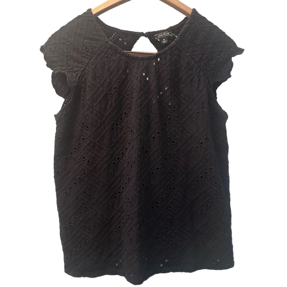 Lucky Brand Eyelet Top Womens Medium Black Back Cutout Lightweight Summer Casual - Picture 1 of 5